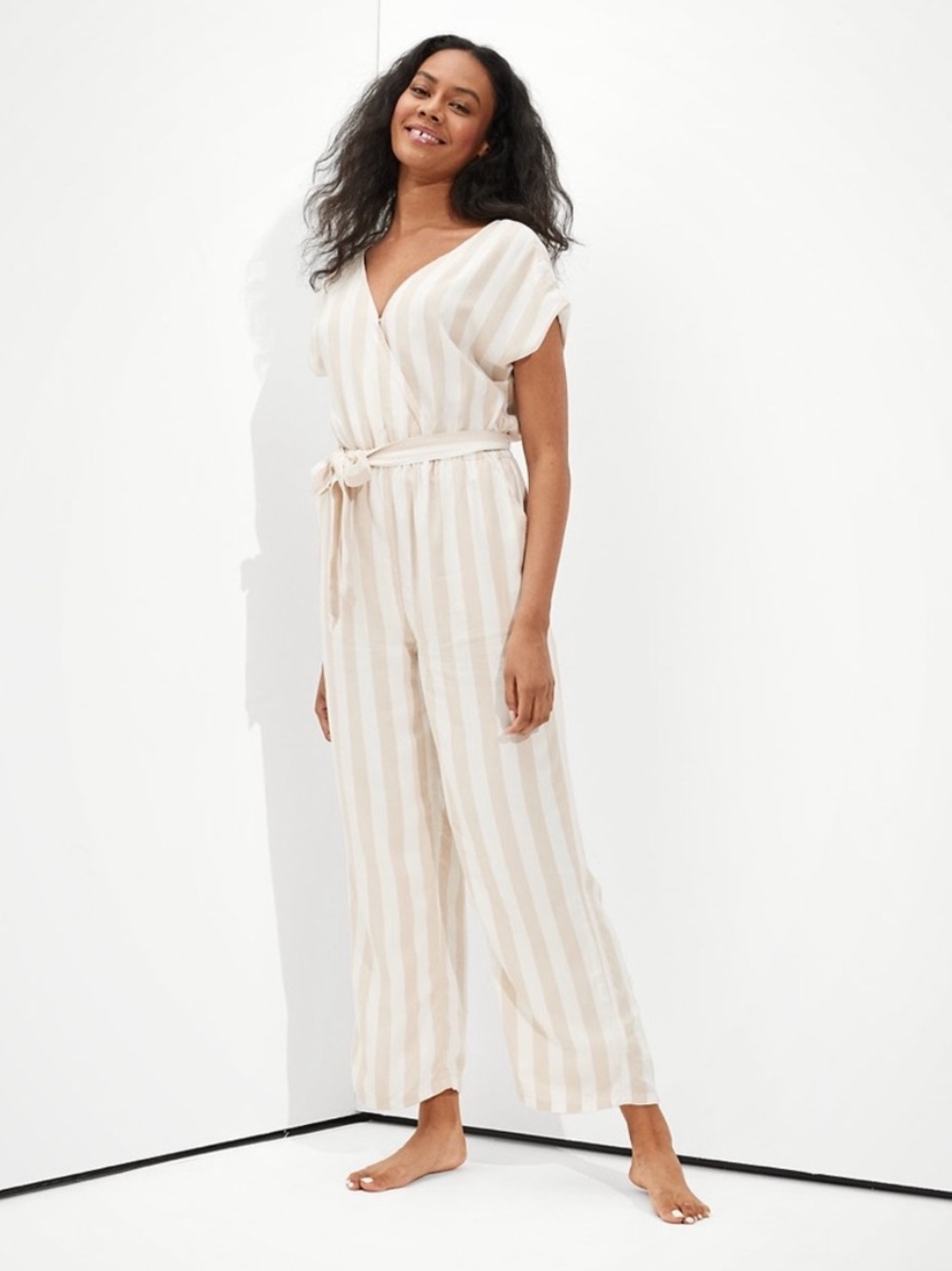 American Eagle Striped Tie-Waist Jumpsuit - Size XS